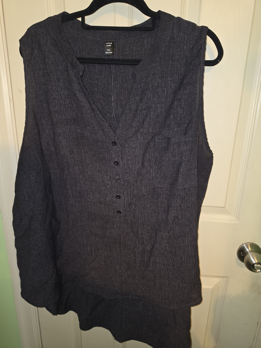 SHEIN Charcoal Gray Sleeveless Henley Tank